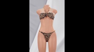 'Leopard printing padded halter-neck metal-chain sexy hot two-piece bikini BA002656'