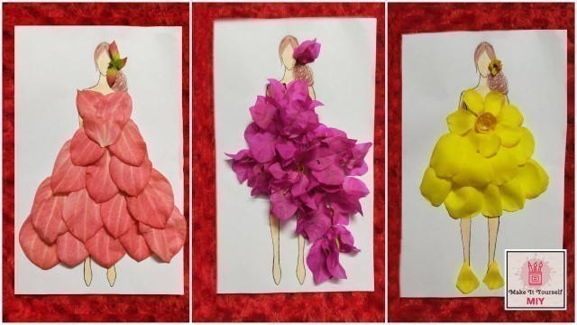 'FASHION ILLUSTRATION USING FLOWER PETALS | Real flower petals dress | floral dress | Floral art easy'