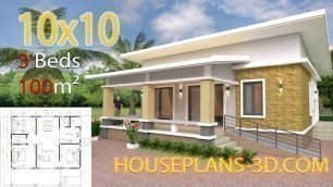 'House design Plans 10x10 with 3 bedrooms Full Interior Plans'