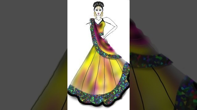 'how to make fashion figure with Colour full Lahnga #foryou #art #tranding #short'