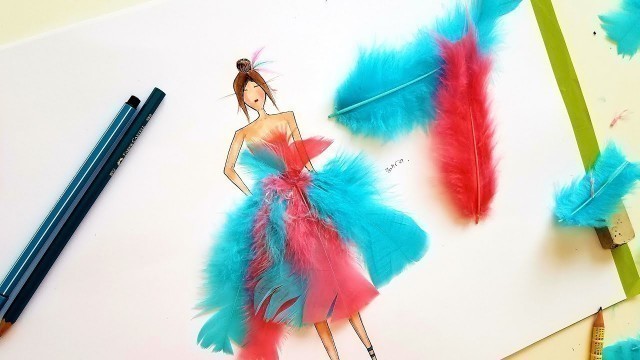 'Make Feathers Dress || Fashion Drawing'