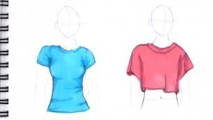 'HOW TO DRAW TEES Step by Step Drawing Tutorial. Fashion sketch of a crew neck and a crop top T-shirt'