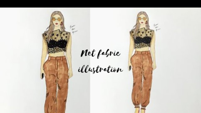 'How to illustrate Net fabric | Prom dress fashion illustration | Swathi Art Studio'