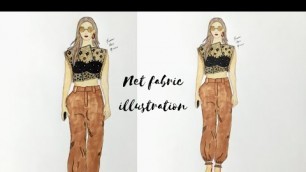 'How to illustrate Net fabric | Prom dress fashion illustration | Swathi Art Studio'