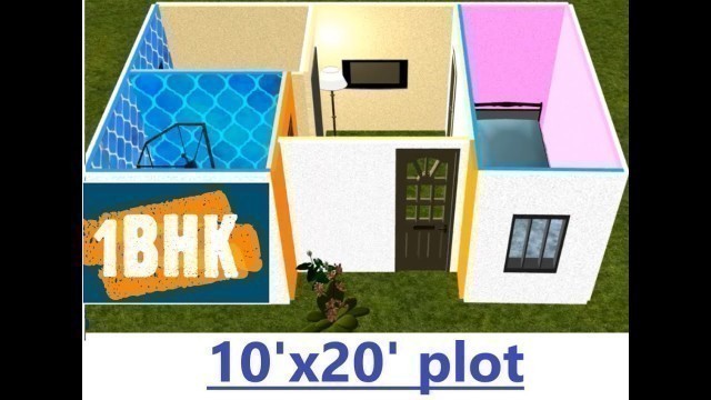 '1 BHK in 10\'x20\' plot 3D house plan'