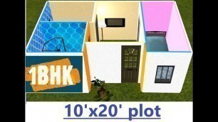 '1 BHK in 10\'x20\' plot 3D house plan'