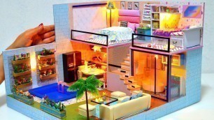 'DIY Miniature Cardboard Box Dollhouse # 4 - Dreamhouse mansion with real swimming pool, 2 bedrooms'