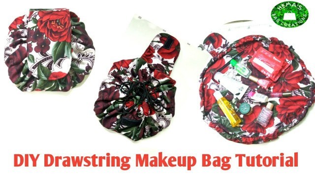 'DIY Round Drawstring Makeup Bag Tutorial/Cosmetics Bag Making At Home #makeupbag #cosmeticbag #hema'