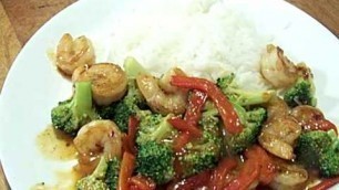 'Shrimp Broccoli, roasted red pepper Garlic Sauce Jasmine Rice 2/2 Chef John the Ghetto Gourmet'