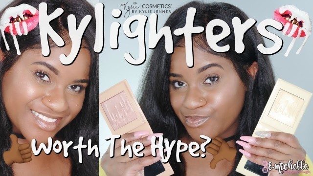 'KYLIE COSMETICS KYLIGHTER REVIEW | SWATCHES & DUPES | DARK SKIN | E.Michelle'
