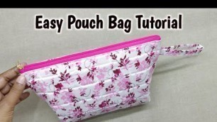 'How to make makeup pouch at home | DIY Makeup pouch bag | Cosmetics bag tutorial | Easy zipper pouch'