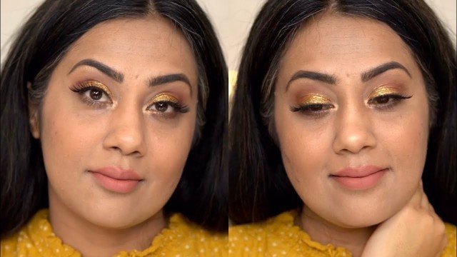 'Easy Yellow Golden Eye Makeup Look | Full Face Of Elf Cosmetics | Medium Brown Indian Skin'