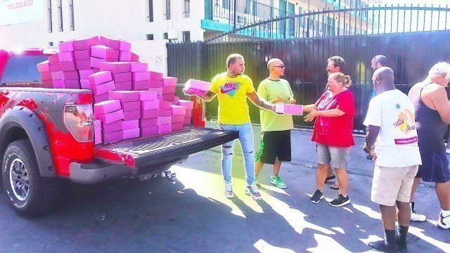 'Surprising The Homeless With 10,000 Donuts...   (feeding the homeless)'