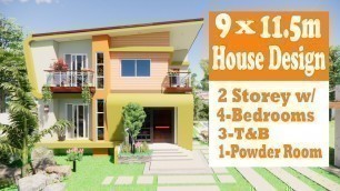 '2 Storey House Design (9x11.5 Meters) with 4 Bedroom'
