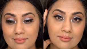 'Easy Silver Glitter Eye Makeup Look | Full Face Of Elf Cosmetics | Medium Brown Indian Skin'