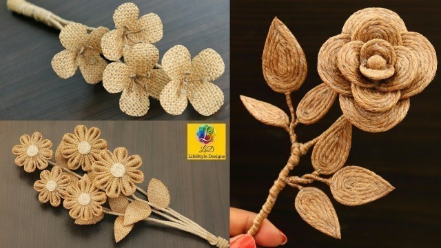 'Best collection 3 jute flowers/handmade Jute Guldasta | Home decorating ideas handmade'