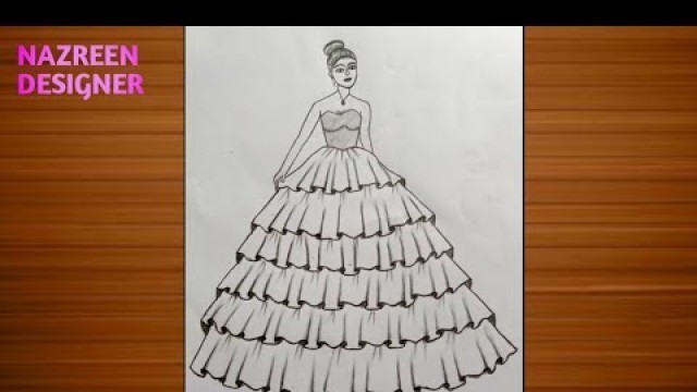 'Night party dress drawing for beginners || Traditional dress sketch || fashion design girl #design'