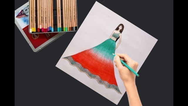 'dress design illustration using color pencils.|| fashion illustration drawing for beginners.'