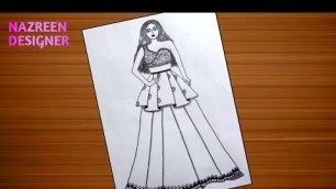 'Girl wearing wedding dress drawing for beginners || mind blowing fashion design sketches #design'