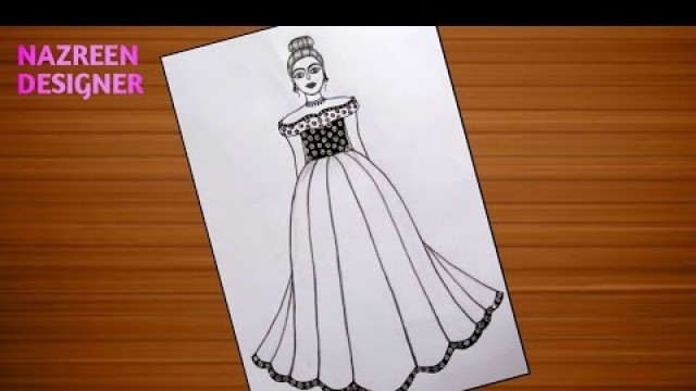 'Barbie Girl fashion design Dress Drawing for beginners || Barbie Girl sketch || #barbie #dressdesign'