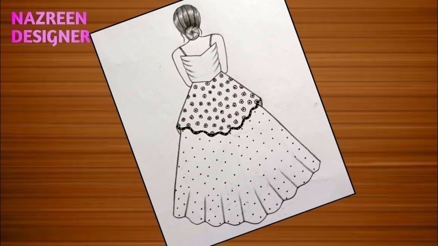 'Girl fashion design sketches with traditional dress for beginners || Beautiful Girl Drawing #design'