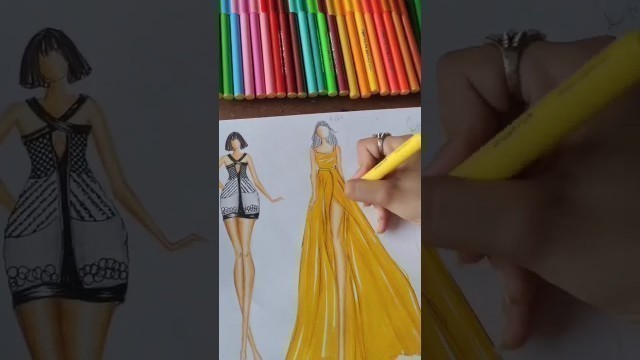 'A-line silhouette /how to draw gown step by step/#fashiondesign/sketch/yellowgown#dress#art#drawing'