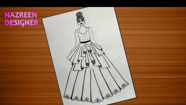 'Beautiful girl Fashion design sketch with traditional dress || Fashion drawing for beginners'