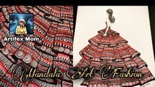 'Art # 3 | Mandala Art Fashion | Doodles | Fashion Design | Red Gown'