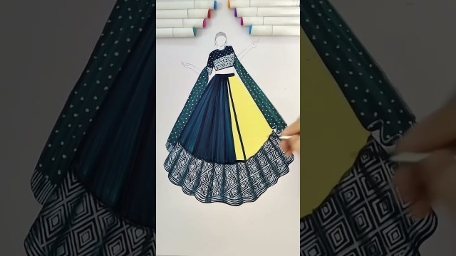 'Fashion Illustration Drawing || Designer Lehenga || #shorts #ytshorts'