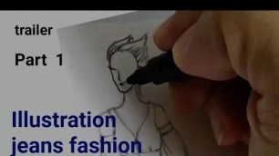 'Illustration jeans fashion part 1 | how to drawing jeans 2022 | fashion design jeans - painting'
