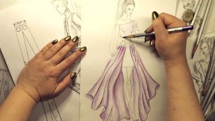 'How to draw quick Fashion Sketch with colored pencils. Colored pencils fashion illustration drawing'