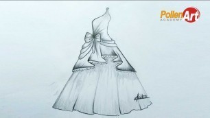 'How to draw fashion DRESS - step by step __ fashion design drawing - PART 4, Pollen art academy'