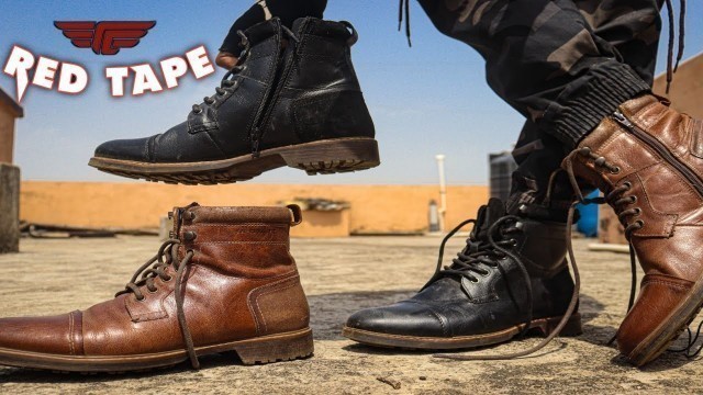 'RED TAPE BOOTS |Red Tape Men Tan Brown  & Black Leather Flatoots'