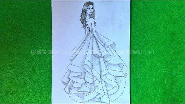 'Dress drawing on the girl || fashion drawing step by step || pencil drawing || រៀនគូរ'