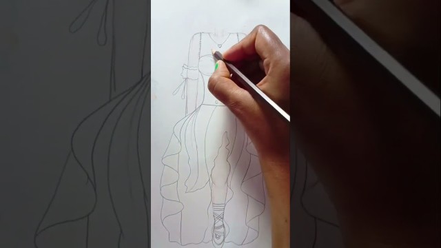 'green dress design drawing ll easy drawing ll fashion drawing ll Drawing Tutorial'