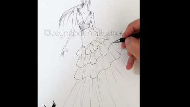 'Pencil sketch/evening gown-Fashion sketch tutorial by ZEYNEP DENIZ'