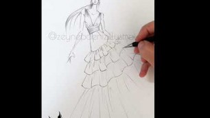 'Pencil sketch/evening gown-Fashion sketch tutorial by ZEYNEP DENIZ'