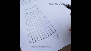 'Fashion sketch tutorial by ZEYNEP DENIZ-drawing side pleats'