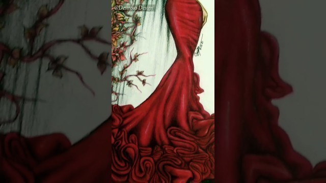 'Beautiful red velvet gown drawing | #fashion #illustration #tutorial #short'