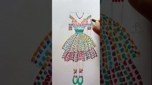 'How To Draw A Colour frock Drawing ll Fashion illustration Art with beginners ll Mix Colour frock'