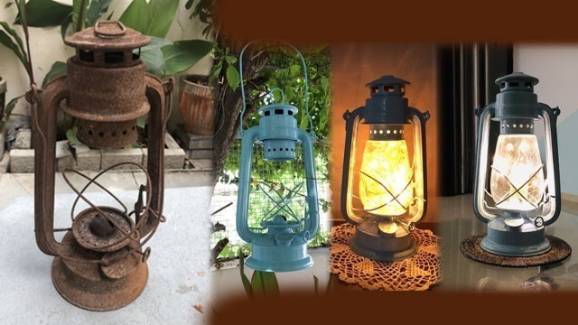 'Rusty Oil lamp Restoration 3 Ways | Diwali Indian Home Decor Ideas Budget | Old Lantern Decoration'