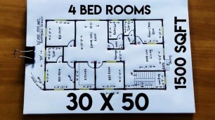'30 x 50 sqft 4 bed rooms house design II 30 x 50 ghar ka naksha II 1500 sqft house plan'