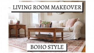 'LIVING ROOM MAKEOVER | Boho style, thrifted pieces, diy projects, & on a budget'