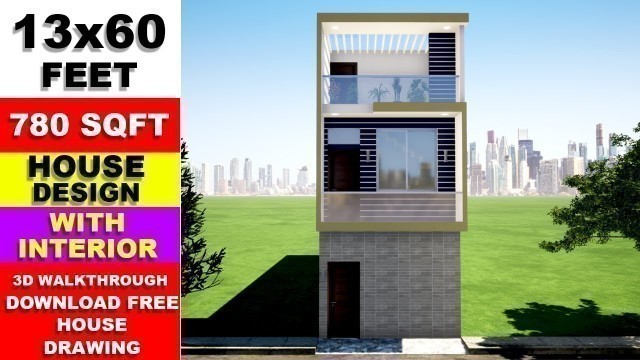'Small space modern house design 2020, size 13x60 feet Plan No - 37'