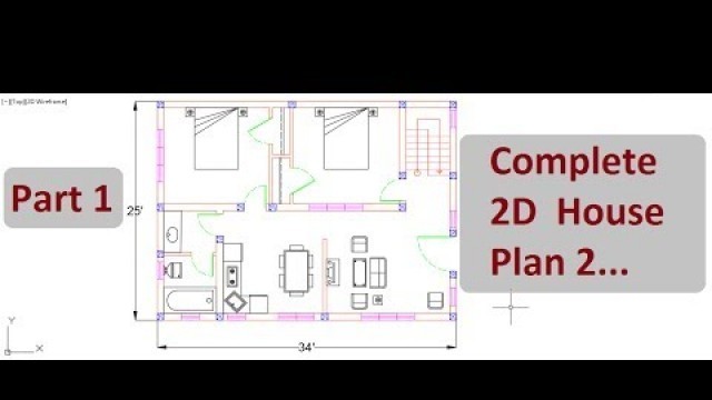 'Complete 2d house plan 2 (Part 1) | AutoCAD 2D design on cad software'