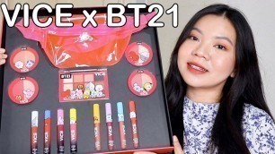 'VICE COSMETICS X BT21 MAKEUP COLLECTION SWATCHES + REVIEW!'