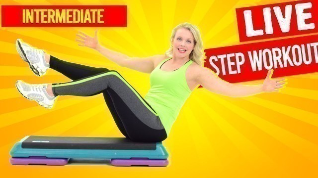 '#5 Intermediate *Live* Step Aerobics Workout at-Home Fitness (Beat COVID19) 50 Minutes Sweaty Cardio'