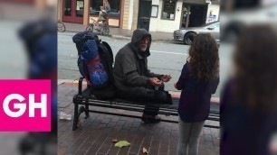 'Little Girl Gives Her Food to a Man in Need | GH'