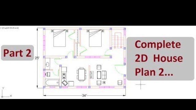'Complete 2d house plan 2 (Part 2) | AutoCAD 2D design on cad software'