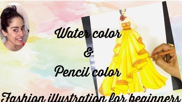 'How to paint a fashion sketch | how to draw ball gown |how to draw a gown using water color'